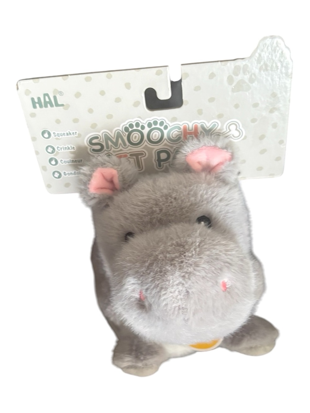 Smoochy Pet Plush Hippo Toy — Gray with Pink Accents